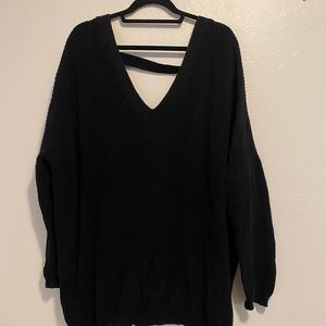 Tobi Oversized Black Knit Tie Back Sweater